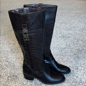 NWOT Life Stride Dark Brown Croc-Embossed Tall Boots